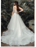 Illusion Neck Tulle Ruffled Chic Wedding Dress